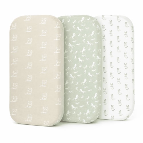 Bublo Baby 3-Pack Organic Cotton Bassinet Fitted Sheets, 32x16x4 – Fits Halo, Snoo, Graco, Dream On Me, Delta – Soft, Breathable Sheets for Oval, Hourglass & Rectangular Bassinet Pads