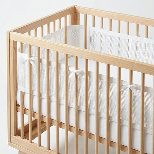 100% Organic Cotton Mesh Crib Liner – Breathable 2-Piece Set for Full-Size Cribs (52” x 28”) – GOTS Certified, Soft & Hypoallergenic – White