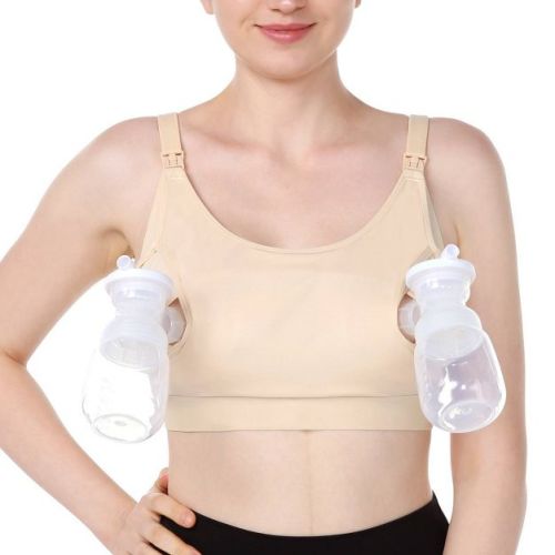 Momcozy Pumping Bra - Beige - XL: Cotton, Spandex, Back Hook and Loop Fastener, Full Coverage Cups