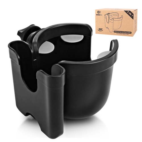 Bundlepro 2-in-1 Wheelchair Cup Holder with Phone Rack for Baby Stroller of 1 Car Seat,Black