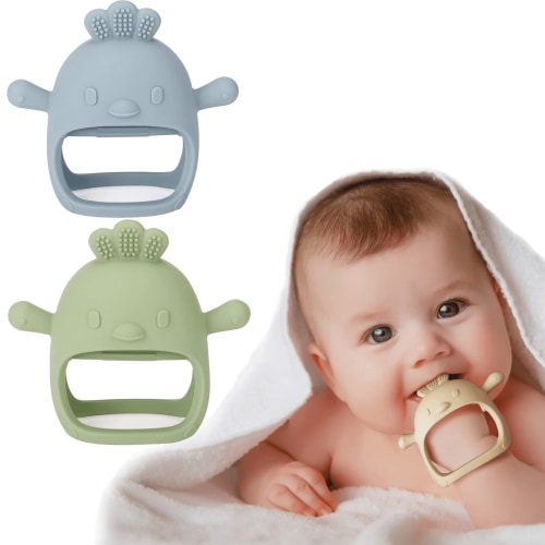 2Pcs Silicone Baby Teether Toy for Infants 3+ Months, BPA Free Anti-Drop Silicone Mitten Teething Toy for Soothing Sore Gums, Baby Chew Toys for Sucking Needs