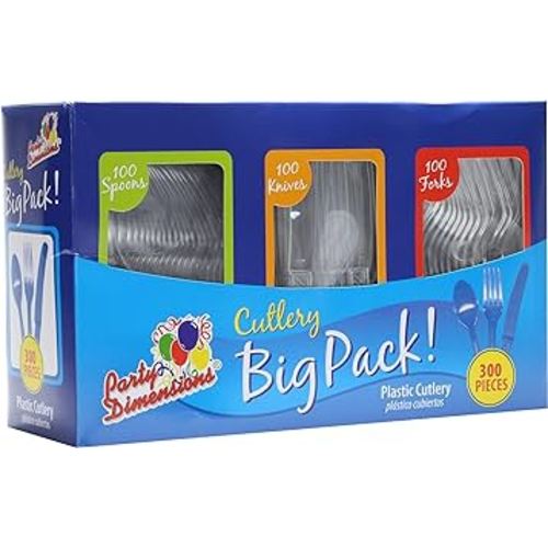 Party Dimensions Plastic 300 Count Cutlery Combo Box, Clear, Combo Box, Clear 300 Count