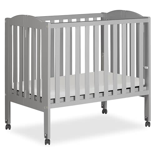 Dream On Me 2 in 1 Folding Portable Crib in Cool Grey, Greenguard Gold Certified , 40x26x38 Inch (Pack of 1)