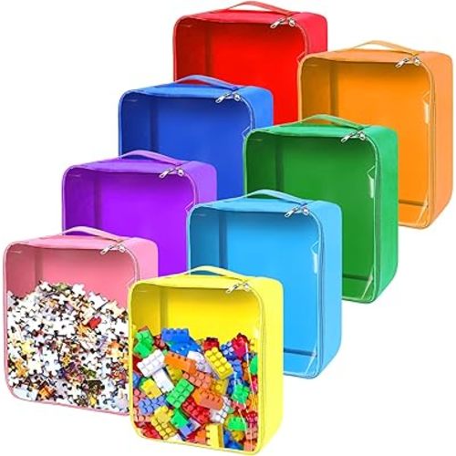 8 Packs Toy Storage Bags with Zipper, PVC Toy Storage Organizer, Waterproof Storage Bags, Toy Organizing Bags for Building Blocks, Car Toys, Puzzle, Books