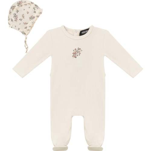 Pointelle Rib Onesie and Bonnet Cream - Space Grey | Maisonette