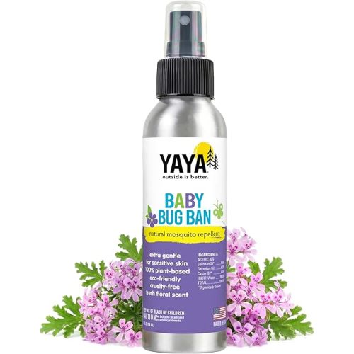 YAYA ORGANICS Baby Bug BAN - DEET-Free Natural Bug Spray – Plant-Based Mosquito Repellent for Kids, Babies, Pregnant Moms, Nursing Moms - Lightweight Non-Greasy, Made in USA, 4 oz (Pack of 1)