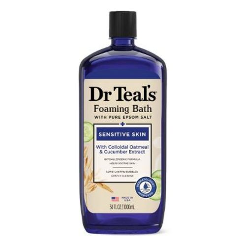 Dr Teal's Foaming Bath with Pure Epsom Salt, Sensitive Skin with Colloidal Oatmeal & Cucumber Extract - 34 fl oz