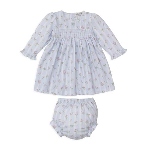 Ribbon Stripe Bouquets Blue Smocked Dress Set