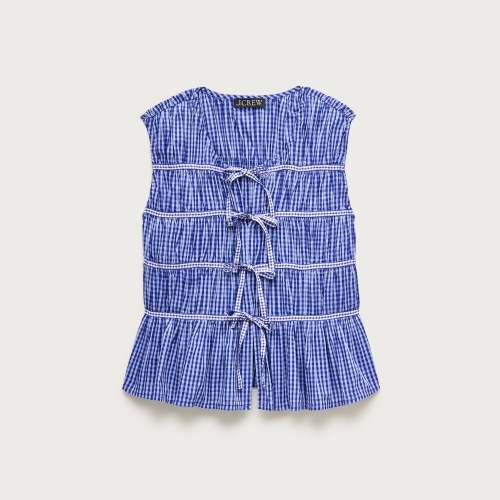 Tie-front top in gingham