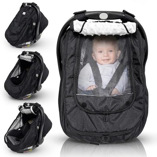 Waterproof Baby Car Seat Cover | Windproof Carseat Cover for Babies | Infant Car Seat Cover for Boys, Girls & Carseat Covers Baby Girl | Universal Fit (Black)