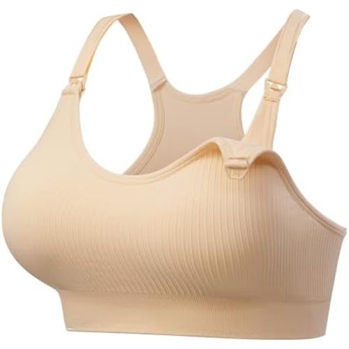 Angelhood Nursing Sports Bras for Breastfeeding, Ribbed Support Maternity Bra Wireless Seamless Sleep Bralette for Pregnancy
