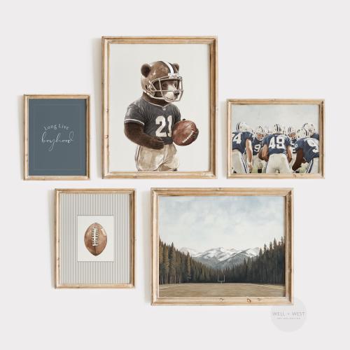 Football Prints Set of Five | Vintage Style Football Field Art | Navy Nursery Decor | Boys Room Printable Wall Art | Sports Gallery | PS146