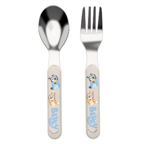 Zak Designs Bluey 2pc Bamboo and Plastic Kids Fork and Spoon Flatware Set: Toddler & Kids Utensils, Dishwasher-Safe