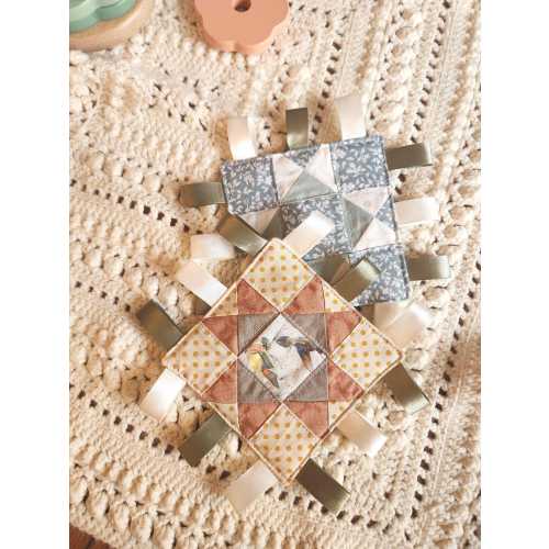 Sensory Toy for Baby, Quilt Block Baby Toy, Wood duck Gift for Baby Boy, Crinkle toy for Baby girl, Patchwork Baby toy