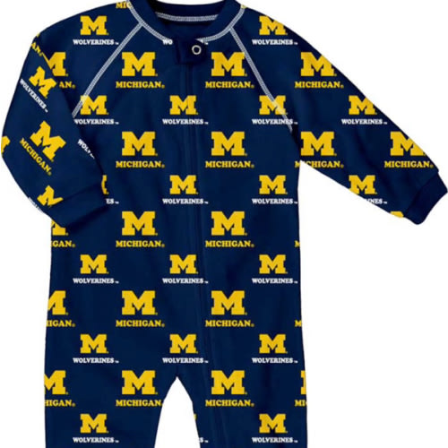 Michigan Wolverines BLUE Baby All Over Team Graphic Romper Pajamas - 133426061