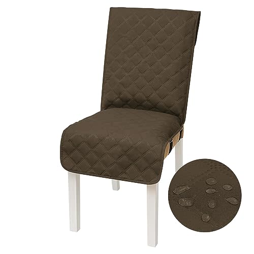 Yonus Waterproof Dining Chair Cover Office Chair Cover Water Resistant Dining Room Chair Cover Kitchen Chair Slipcover Computer Chair Cover with Anti-Slip Buckle (Camel, 1PCS)