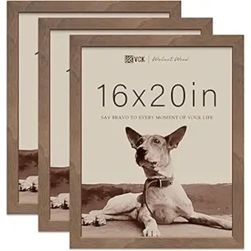16x20 Picture Frames for Wall - Brown Walnut 3 Pack, Natural Textured Solid Wood Poster Frame
