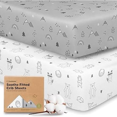 KeaBabies 2-Pack Organic Crib Sheets for Boys, Girls - 52x28 Fitted Crib Mattress Sheet Neutral, Breathable Jersey Cotton Cover for Baby Bed, Toddler Mattress, Soft & Cute Prints (Woodland)
