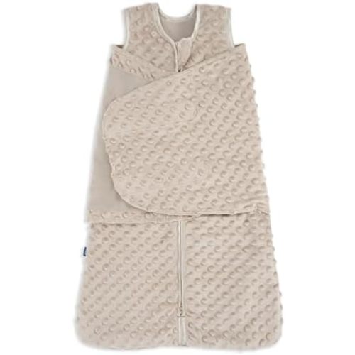 HALO Sleepsack Swaddle, 3-Way Adjustable Swaddle Blanket, TOG 3.0, Velboa, Fawn Grey Plush Dots, Newborn, 0-3 Months
