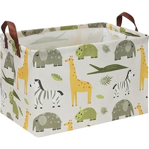 Rectangular Green Storage Basket,Collapsible Gift Basket with Handles,Kids Toys/Books Box,Room Decor(Green Animal)