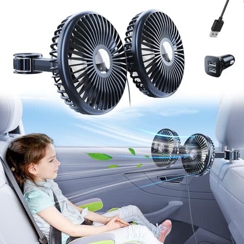 Car Fan for Back Seat [Comes with Car Charger] 360 Degree Rotatable USB Car Seat Fan for Baby Rear Facing - 3 Speeds Separate Control for Vehicles SUV RV