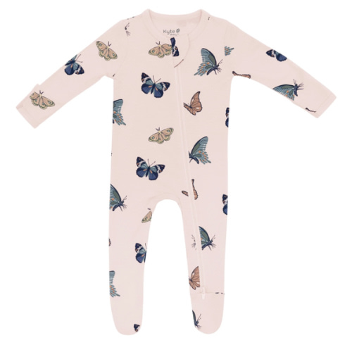 Zippered Footie in Blush Butterfly