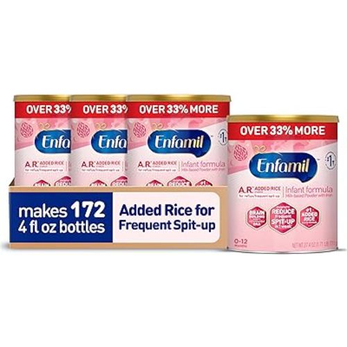 Enfamil A.R. Infant Formula, Proven to Reduce Reflux & Spit-Up in 1 Week, with Iron, DHA for Brain Development, Probiotics for Digestive & Immune Health, Powder Can, 27.4 Oz (Pack of 4)