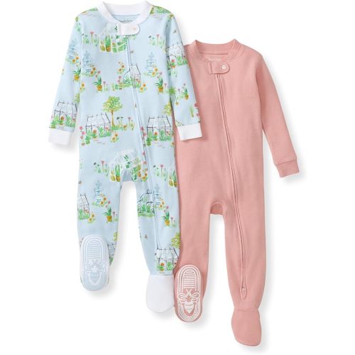 Burt's Bees Baby Baby Girls Sleeper Pajamas, 100% Organic Cotton, One-piece PJs, Diagonal Zip Up Jumpsuit, Snug Fit Footie