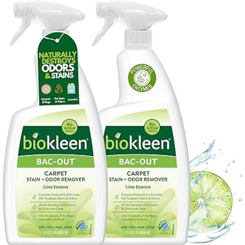Biokleen Bac-Out Enzyme Cleaner Spray and Stain & Odor Remover for Pet Stains, Laundry, Diapers, Wine, Carpets, & More, Eco-Friendly, Non-Toxic, Lime Scent, 32 Ounces (Pack of 2)