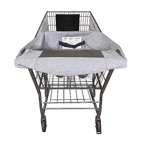 Boppy Compact Shopping Cart Cover, Antibacterial Treated, Gray Heathered with Storage Pouch, Easy-on Stretch Fabric for Single and Wide Shopping Carts and Playground Swings, 6-48 Months