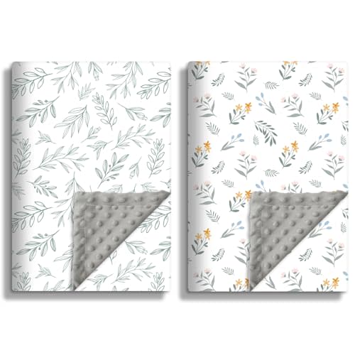 Soft Sage Green Baby Blankets for Unisex Girls or Boys Breathable Gender Neutral Nursery Double Layer Blankets with Dotted Backing and Leaf Printed for Newborn Toddlers 2 Pack (Leaf)