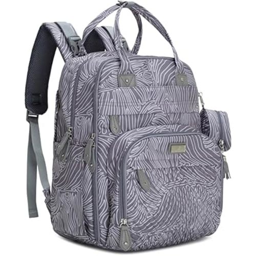 BabbleRoo Diaper Bag Backpack - Baby Essentials Travel Tote - Multi Function Water Resistant Diaper Bag, Travel Essentials Baby Bag with Changing Pad, Stroller Straps & Pacifier Case - Grey Swirls