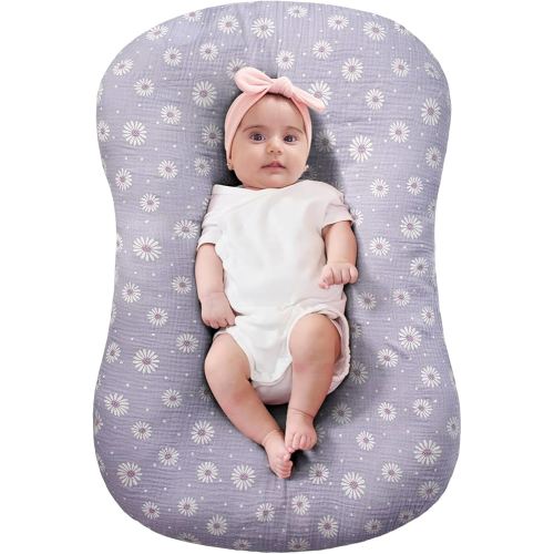 FUNUPUP Muslin Baby Lounger Cover Compatible with Snuggle Me Lounger, Infant Pillow Cover for Newborn, Removable Nest Slipcover for Boys and Girls, Only Cover, Purple Daisy