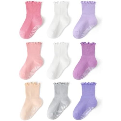 Toddler Non Slip Cotton Crew Socks with Anti-slip Dots for Infant Baby Boys Girls