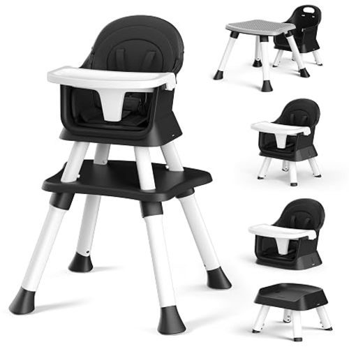 Kinder King 8 in 1 Baby High Chair for Babies and Toddlers, Booster Chair | Coverts to Dining Booster/Kids Table & Chair Set/Toddler Building Block Table/Kids Stool, Removable Tray, Double Seat Cover