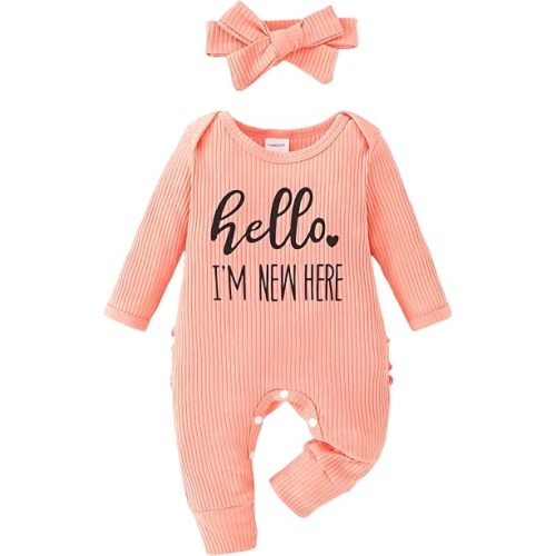 Yvowming Newborn Baby Girl Fall Winter Outfits Clothes Knit Romper Coming Home Outfit for Baby Girl