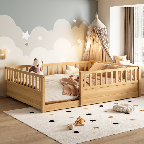 NFusion Elio Modern Pine Montessori Floor Bed with Extra-High Safety Guardrails & Reviews | Wayfair