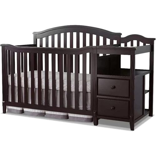 Sorelle Furniture Berkley Crib and Changer with Slat Panel Back Classic -in- Convertible Diaper Changing Table Non-Toxic Finish Wooden Baby Bed Toddler Childs Daybed Full-Size Nursery - Espresso