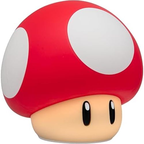Paladone Super Mario Super Mushroom SquishyGlo Light – Rechargeable Silicone Night Light with 3 Brightness Levels, Official Nintendo Lamp
