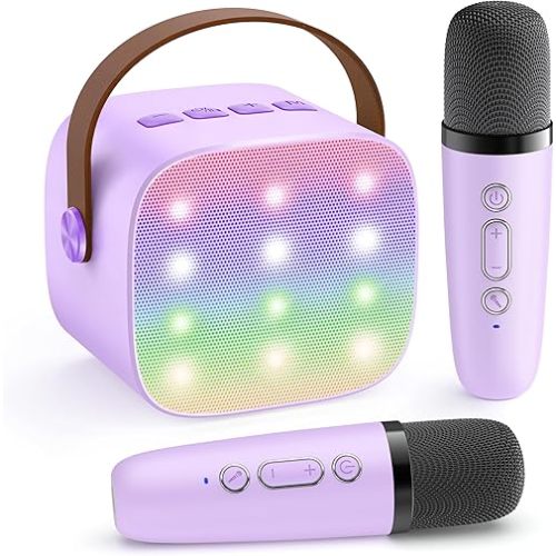 YLL Mini Kids Karaoke Machine with 2 Microphones, Karaoke Gifts for Girls Ages 4, 5, 6, 7, 8, 9, 10, 12 +Year Old, 4-12 Years Old Christmas Toy Gift for Girls (Purple)