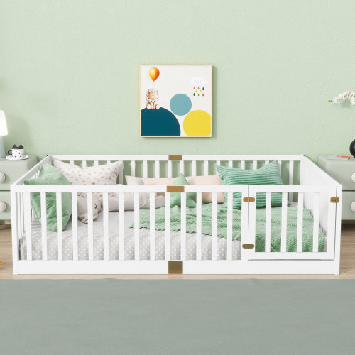 Solonm Kids Floor Bed With High Fence And Lockable Door Solid Wood Platforms Standard Bed & Reviews | Wayfair