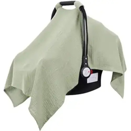 Metplus Muslin Car Seat Cover for Babies, 100% Cotton Breathable Infant Carseat Canopy for Summer, Lightweight Stroller Sunshade Covers for Newborns (Sage)
