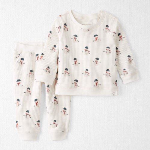 Cream Baby 2-Piece Organic Cotton Waffle Knit Set in Snowman Print | Carter’s Oshkosh Canada