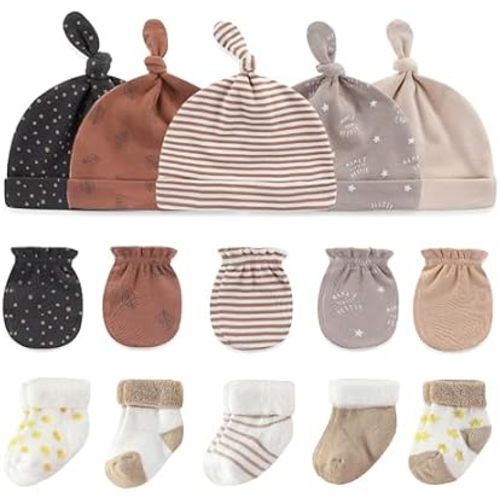 Ruliby Baby l Hats Mittens and Socks Set Cotton Newborn Beanie 0-6 Month