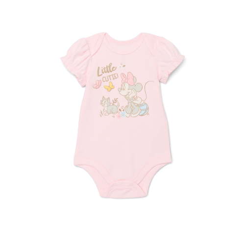 Disney Baby Wishes + Dreams Minnie Mouse Baby Girls Bodysuit with Puff Sleeves, 3-Pack, Sizes Newborn-18 Months