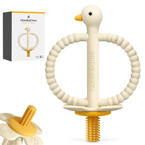 ChooKaChoo Baby Teether Toy and Training Toothbrush, Duck Silicone Teething Toys for Babies 3-12 Months, Double Ring Easy-Grip Design, Food-Grade BPA Free, Multi-Texture Relief for Gums & Molars