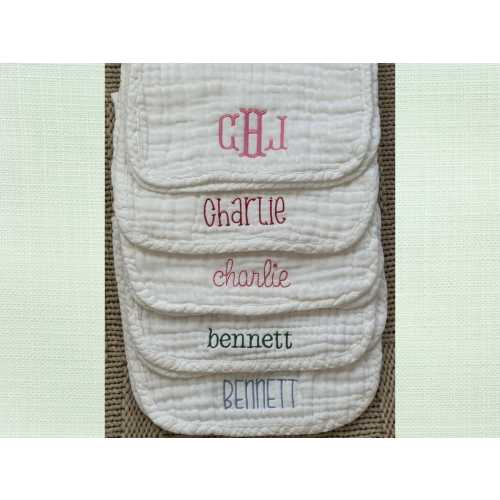 Embroidered Muslin Burp Cloth - Personalized Baby Gifts (1, 2, 3, 4 Pack)