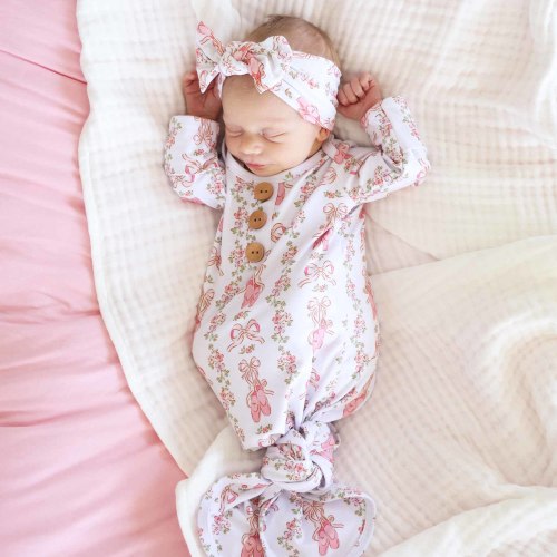 Ballet Blossoms Newborn Baby Knot Gown & Hat Set