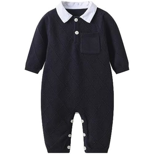 Baby Infant Boy Girl Peter Pan Collar Knit Sweater Romper Outfit Clothes One-Piece Coverall Baby Clothing Jumpsuit