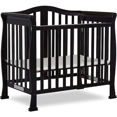 Dream On Me Addison 4-in-1 Convertible Mini Baby Crib in Black, GreenGuard Gold & BSA, Non-Toxic, Pinewood, Converts to Mini Daybed & Twin Bed, 1″ Mattress Pad, Best for Small Nursery